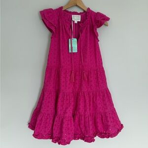 Sail to Sable Ruffle Neck Mini Dress Fuchsia Pink Eyelet Cotton NWT Sz Small